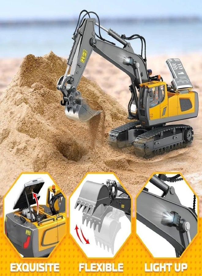 RABJET 1/20 Scale Remote Control Excavator Toy 11 Channel RC Excavator Truck Toys 2.4Ghz Construction Vehicles with Metal Shovel 680° Rotation Lights and Sounds for Kids Boys Age 4-7 8 9 10 Year Old - Image 4